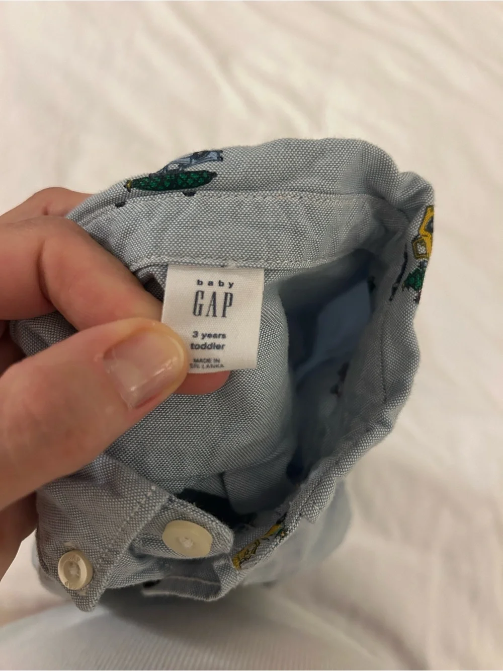 GAP Light Blue Button-Down Shirt with Tiny Car Print